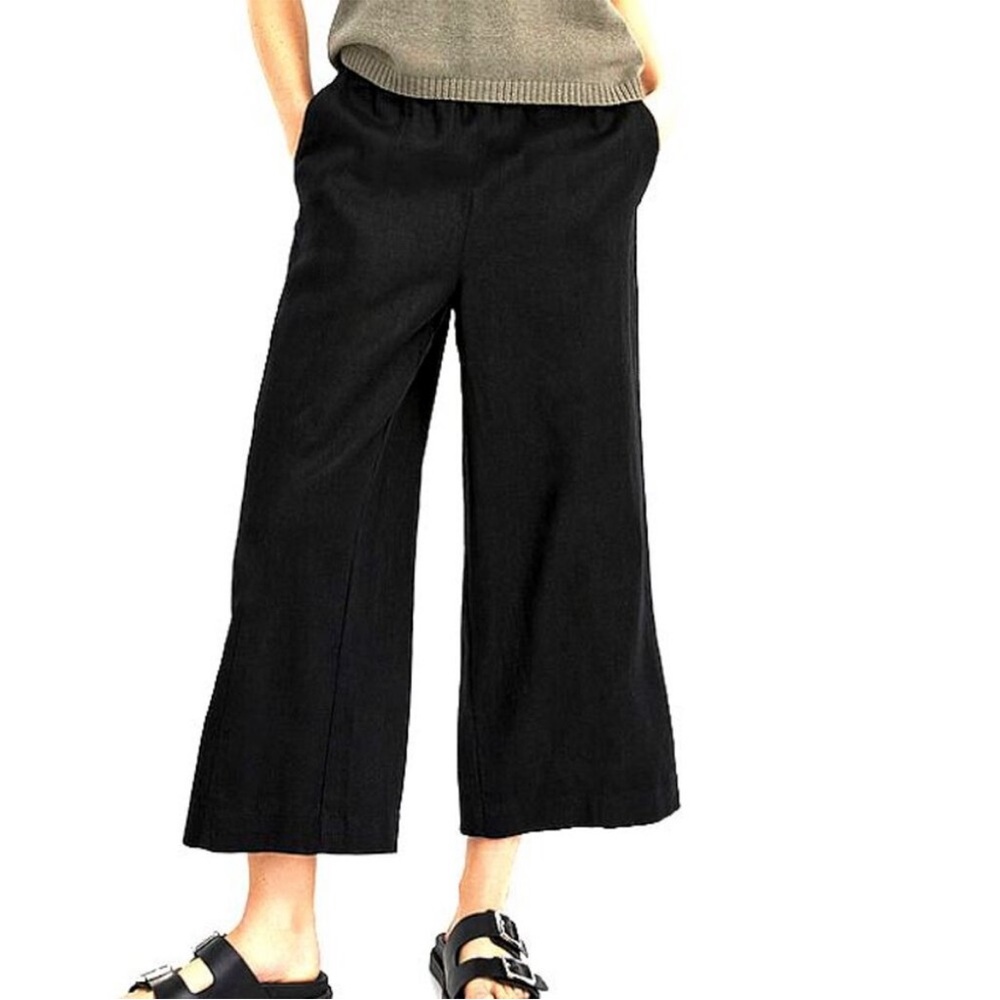 J. Jill Black Linen Blend  Wide-Leg Pull‎ On Capris